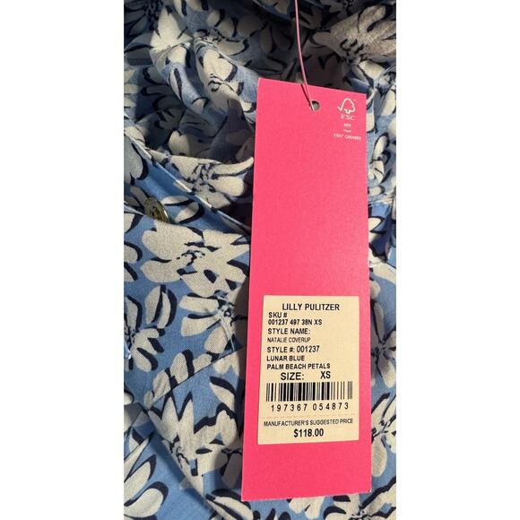 Lilly Pulitzer Natalie Coverup Shirtdress XS Lunar Blue Palm Beach Petals Floral - Picture 11 of 11